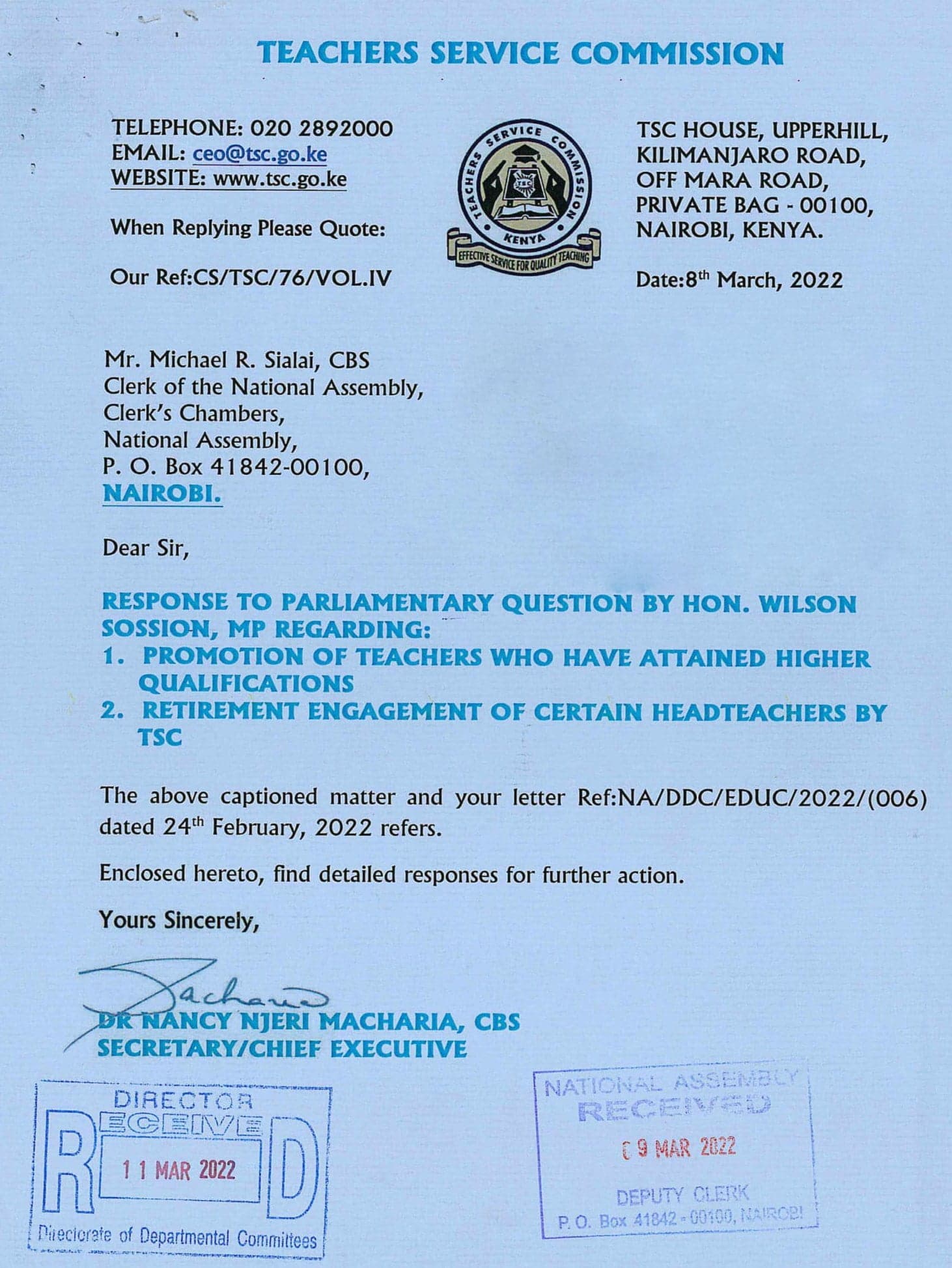 Over 500 retiring school heads whose contracts were extended by TSC