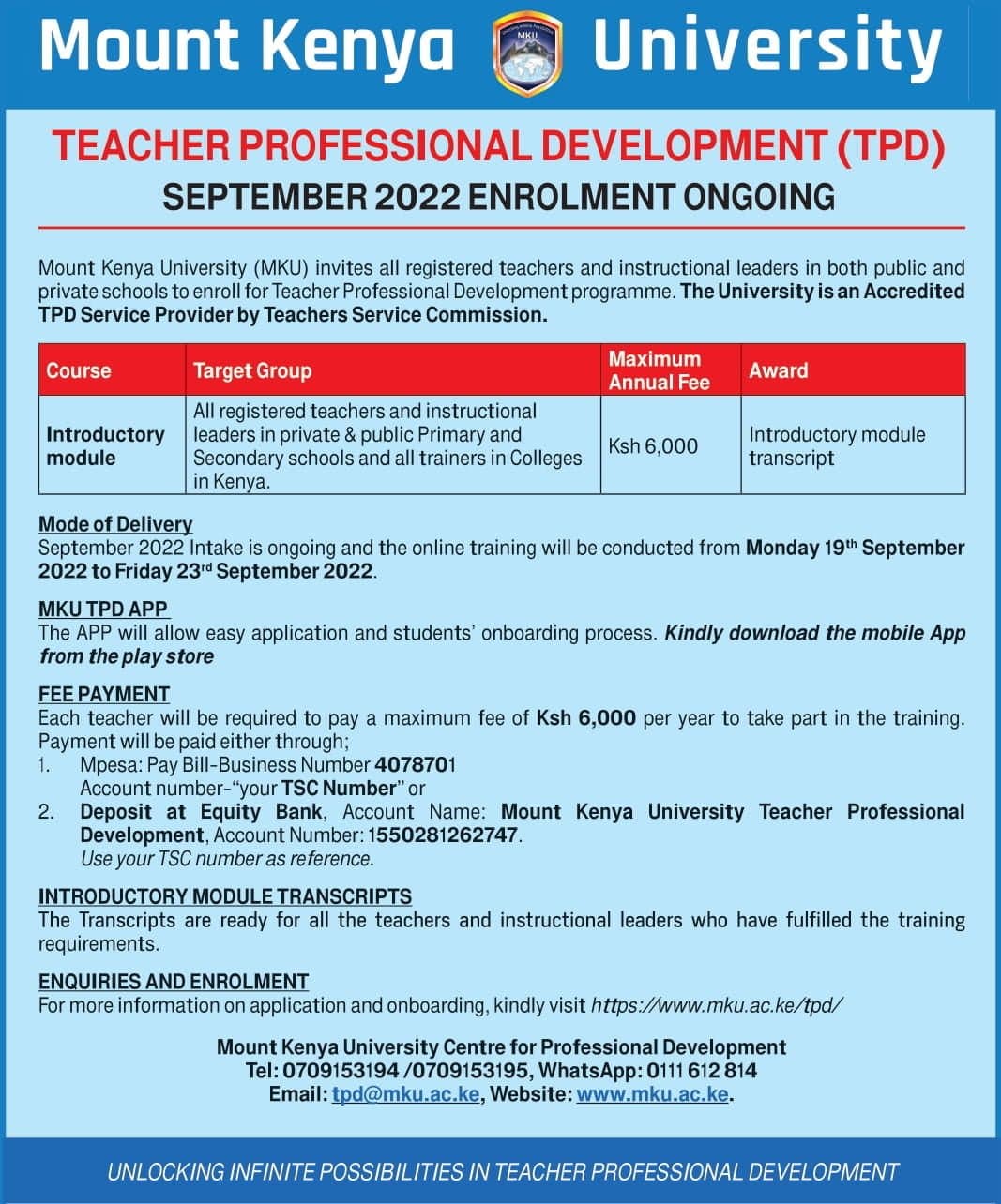 AD: TEACHER PROFESSIONAL DEVELOPMENT (TPD) SEPTEMBER 2022 ENROLMENT ONGOING image 1