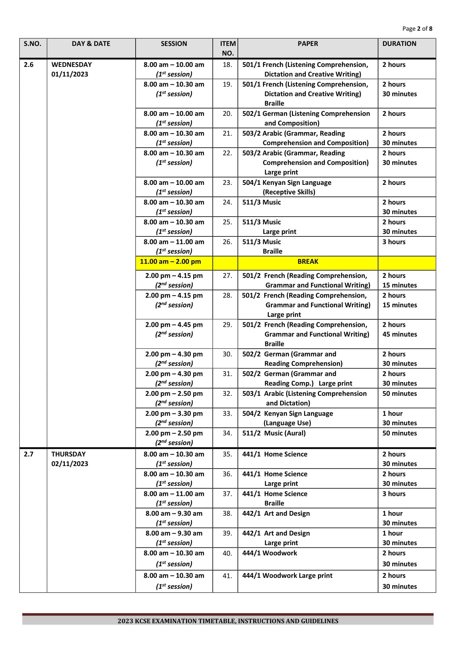 The 2023 KCSE exam timetable image 2