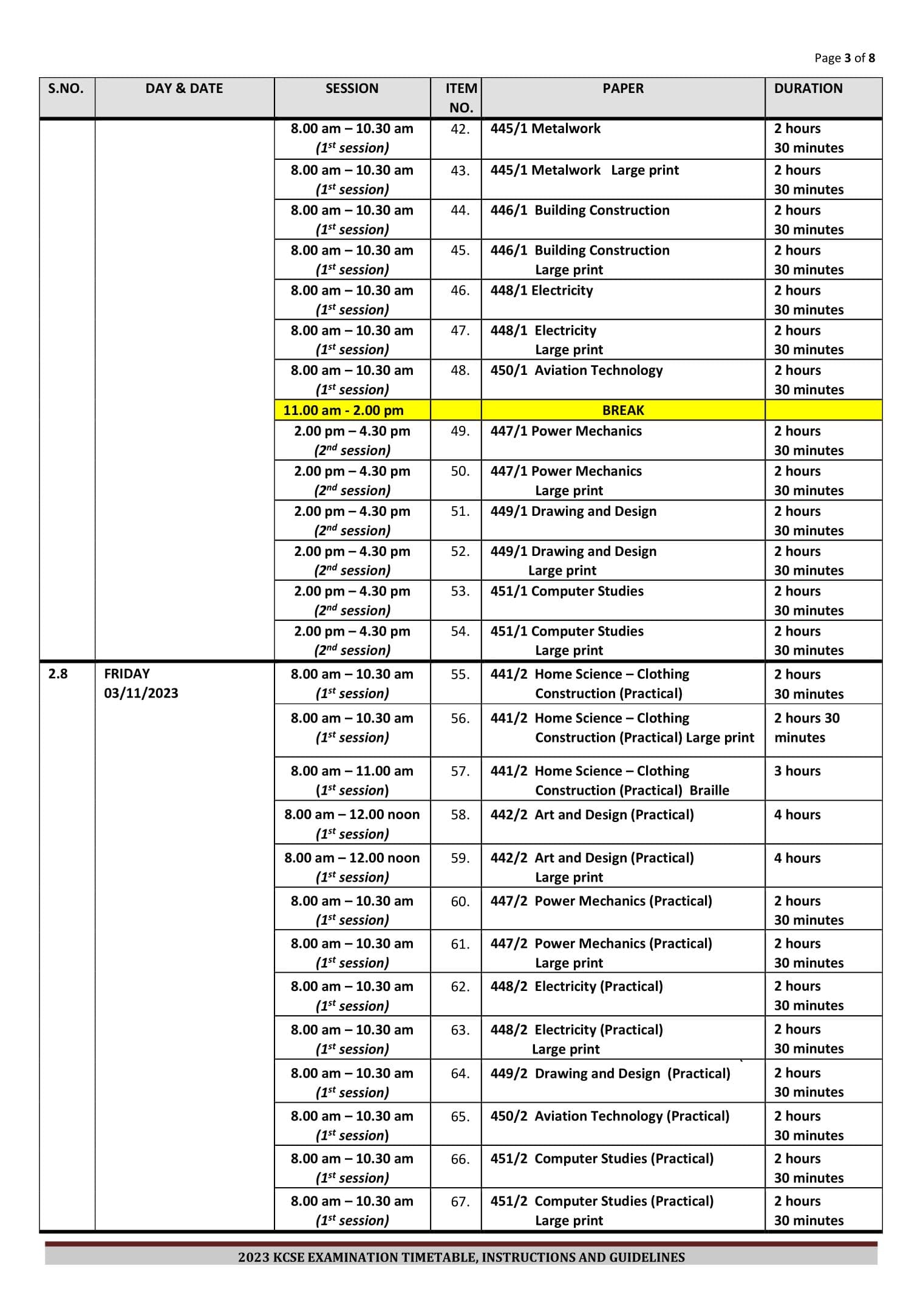The 2023 KCSE exam timetable image 3