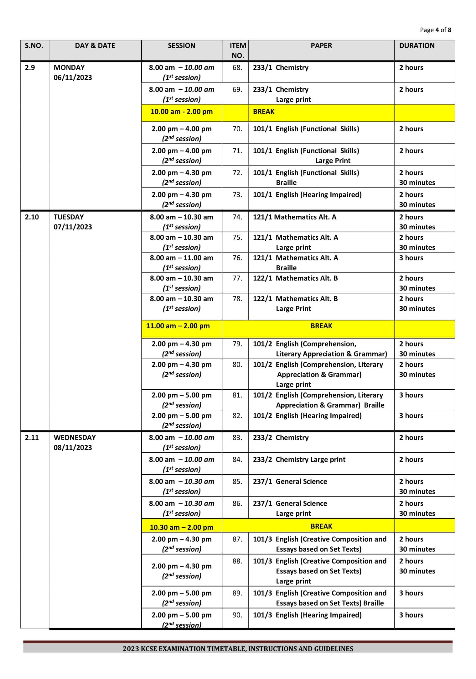 The 2023 KCSE exam timetable image 4