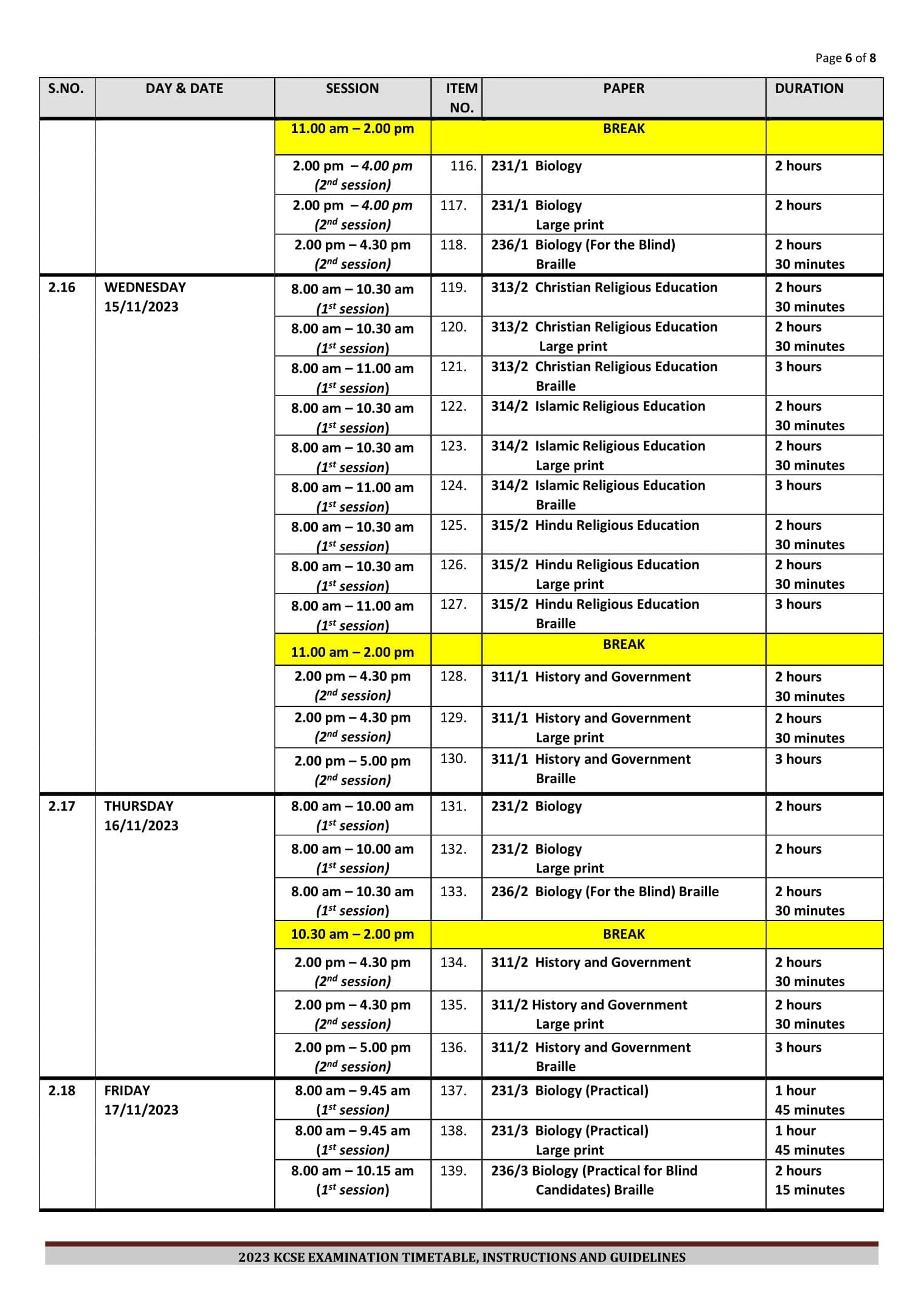 The 2023 KCSE exam timetable image 6