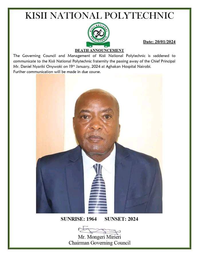 Parliamentary committee postpones audit at Kisii polytechnic to mourn fallen Principal