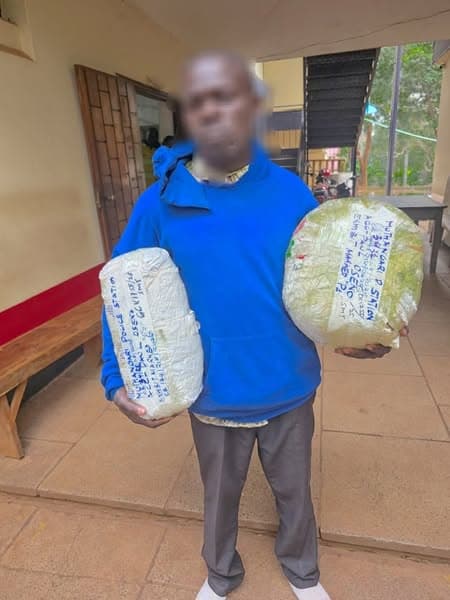 Police arrest man with 8kg of bhang outside Gatina Primary School in Dagoretti