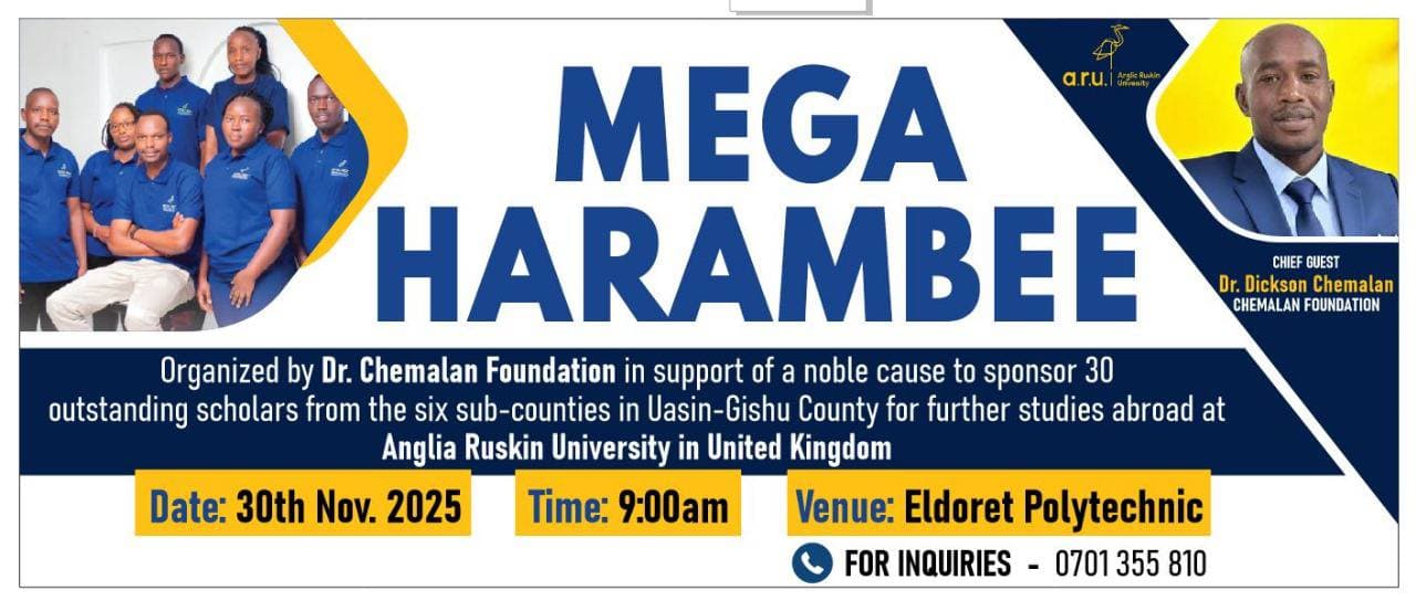 Uasin Gishu set for Mega harambee fundraiser to support 30 top scholars for overseas education