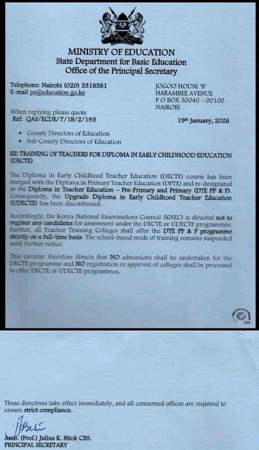 MoE merges distinct diplomas offered at TTCs to conform with new CBE curriculum image 1