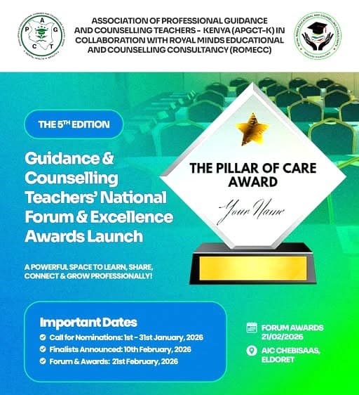 Guidance and Counselling teachers to converge in Eldoret for 5th National Forum and Excellence Awards