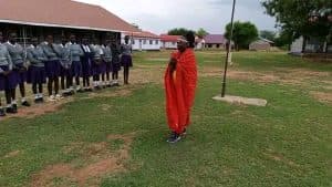 Loroupe addressing and encouraging girls at Adurkoit school.
