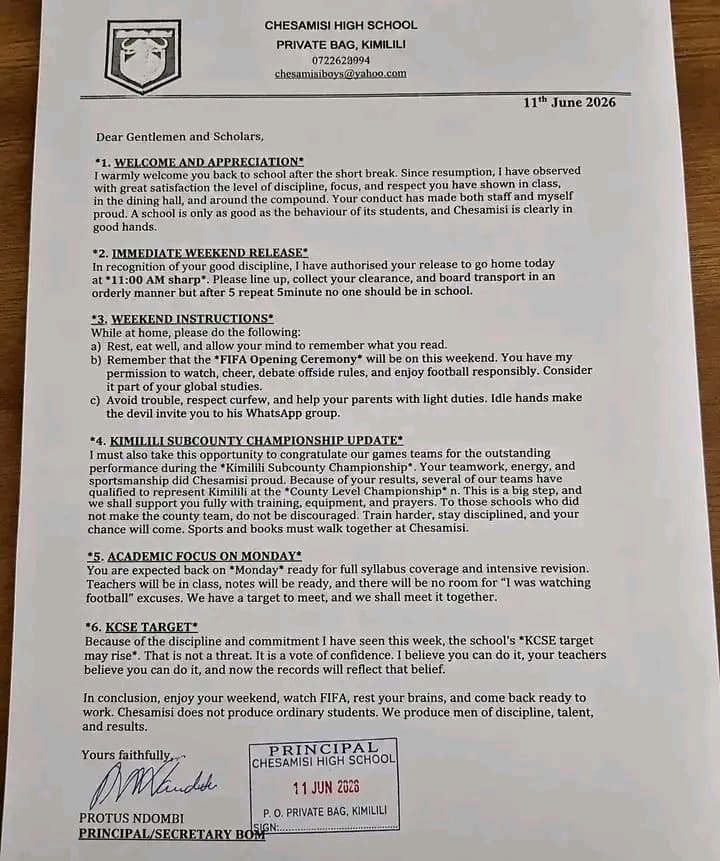 Chesamisi Boys disowns fake newsletter circulating online