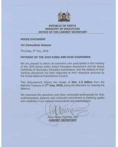 Government releases outstanding payments for 2025 KJSEA and KCSE examiners image 1