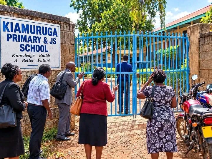 Teachers protest gate-locking policy at Kiamuruga Primary School in Kirinyaga County
