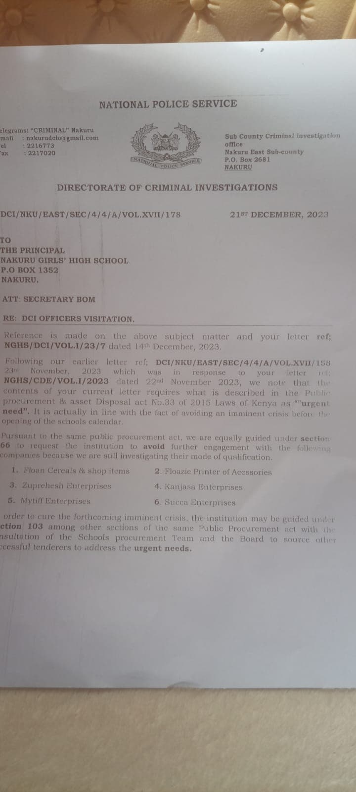 DCI probes Nakuru Girls High School’s loss of Ksh20M in suspected corrupt deals image 1