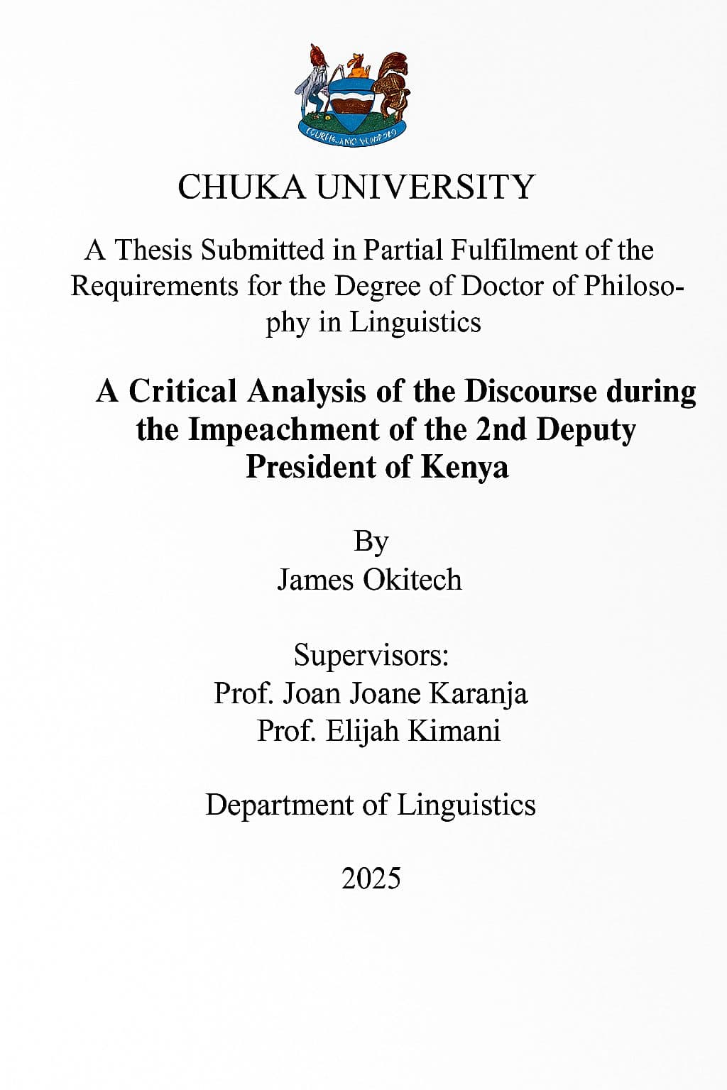 Chuka University defends PhD standards amid claims linked to Gachagua’s impeachment thesis