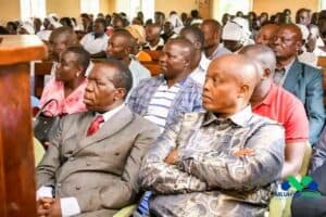 MMUST VC Professor Solomon Shibairo joins other faithfuls for Easter Sunday mass at the church.
