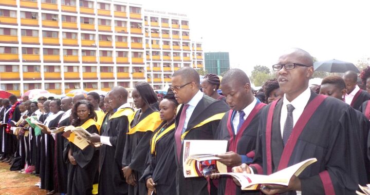 KMTC students following proceedings during a previous graduation ceremony at the main campus in Nairobi. Photo/File