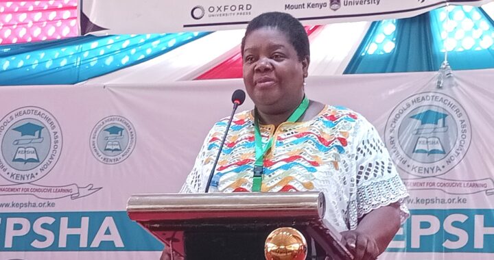 Kenya Women Teachers Association (KEWOTA) CEO Benta Opande addressing a past KEPSHA conference in Mombasa