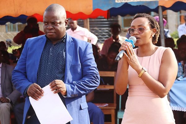 Dr. Dorcas Ikana with Shinyalu MP Fred Ikana at Malimili Secondary school in Shinyalu. By Cally Imbayi