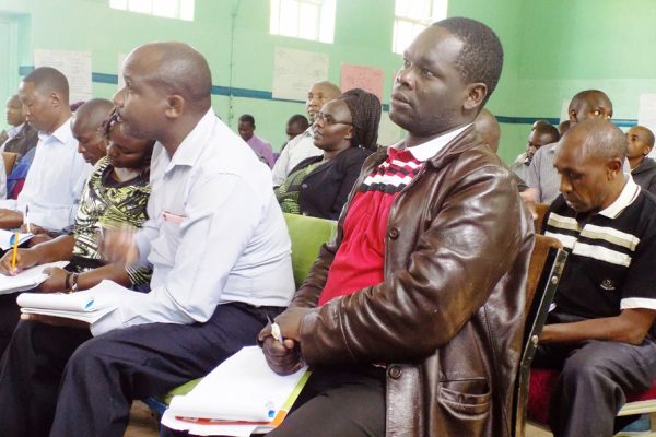 Teachers during a previous training workshop at the Menengai High School Nakuru. File Photo
