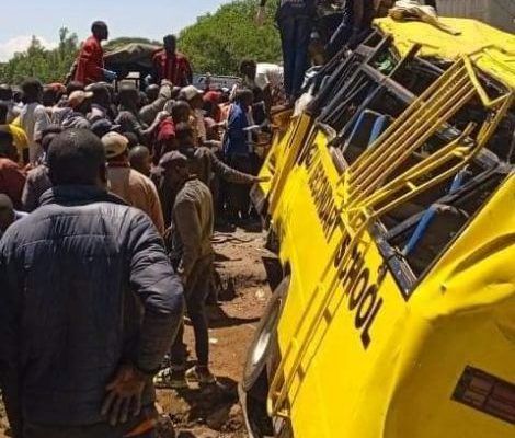 Residents at the scene where a school bus was involved in an accident on Friday May 5 2023