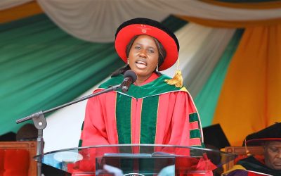 University Education and Research PS Dr Beatrice Inyangala addresses graduands at Meru University of Science and Technologys 10th graduation ceremony in March 2023
