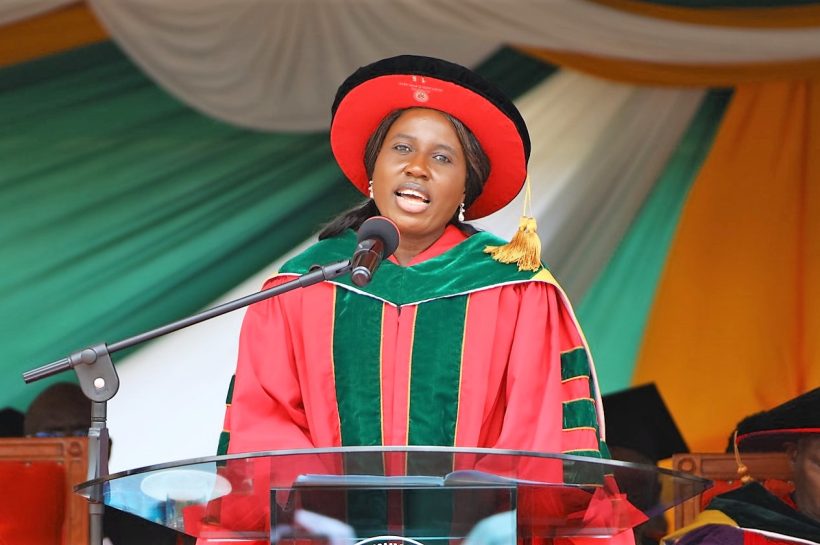 University Education and Research PS Dr Beatrice Inyangala addresses graduands at Meru University of Science and Technologys 10th graduation ceremony in March 2023