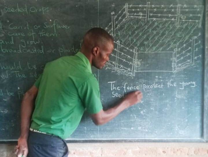 A teacher leads a class instruction.