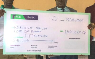 The dummy cheque presented by MP Martin Wanyonyi.