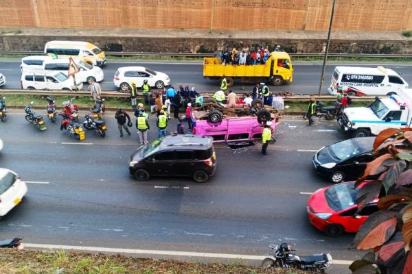 Van overturns on Thika Road, injuring several school children