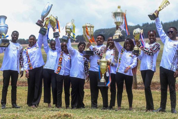 One of the University teams celebrate with trophies won at the National Music Festivals