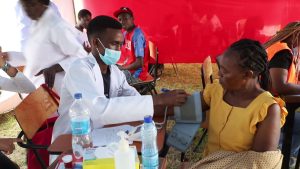 A Gatundu resident is attended to during the free medical camp organized by Mama Ngina University College