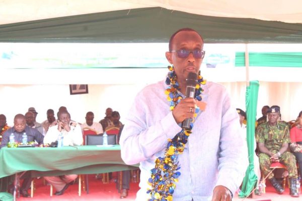 Administrative Secretary Abbas Mohammed speaks at Muthini Primary School in Makueni County urging teachers to teach learners how to plant and nurture trees