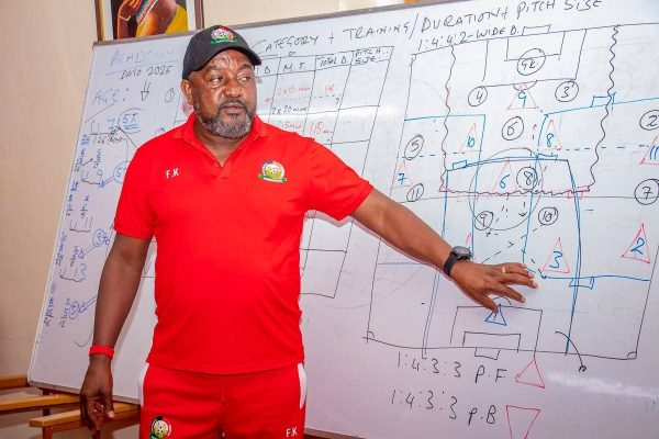 Former Harambee Stars coach Francis Kimanzi mentors young talent at Kabarak Soccer Academy
