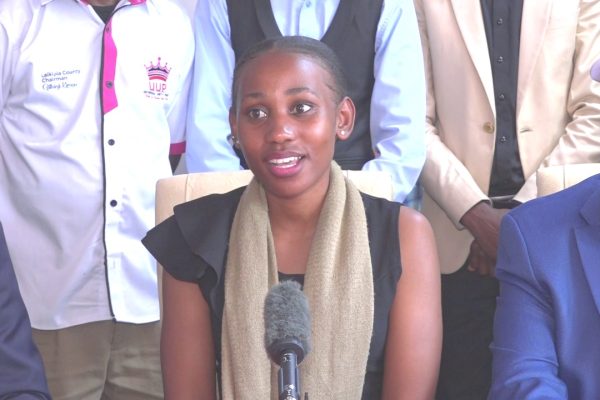 Joy Medza a youth leader from Kilifi County speaking at the presser on Wednesday 1
