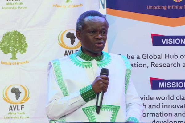 PLO Lumumba speaking at the Mwai Kibaki Convention Center in Thika