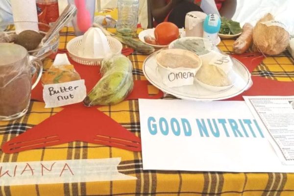 Young learners from Kadibo Sub County display innovative kitchen garden models and nutritious meal ideas during the Health and Nutrition Hackathon at Ahero Resource Centre in Kisumu County