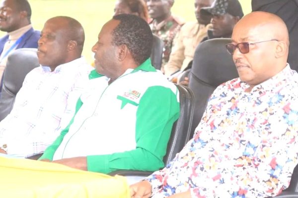 From left Igembe North MP Julius Taitumu Tigania East MP Mpuru Aburi and Igembe Central MP Dan Kiili during a joint leaders meeting at Kaelo Technical College