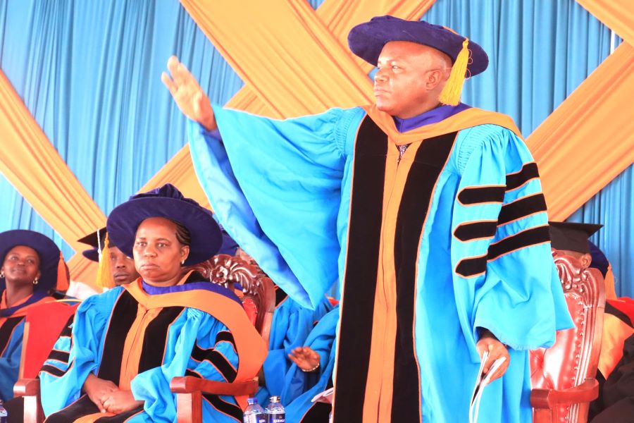 Machakos Governor Francis Mwangangi speaking during a graduation ceremony at the Open University of Kenya at the Konza Technopolis on Friday November 282025. Photos Stephen Muthini