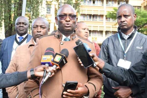 Nyamira County Commissioner Erastus Mbui addresses the media on preparedness for the 2025 national examinations. Photo Seth Mogambi
