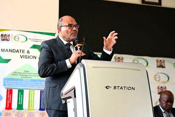 Principal Scretary State Department for Science Research and Innovation Prof Shaukat Abdulrazak addressing participants during the meeting 1