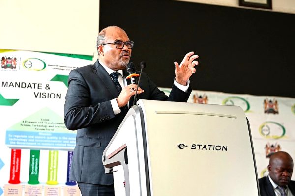 Principal Scretary State Department for Science Research and Innovation Prof Shaukat Abdulrazak addressing participants during the meeting