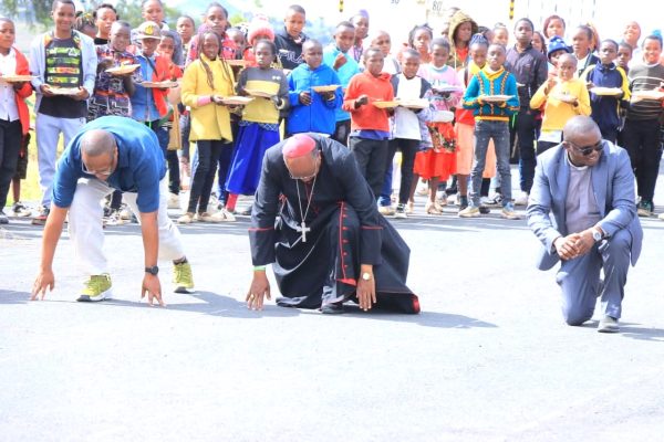Archbishop Anthony Muheria leads thousands of learners at Mugunda Stadium during the historic launch of the Junior Youth movement in the Archdiocese of Nyeri 1