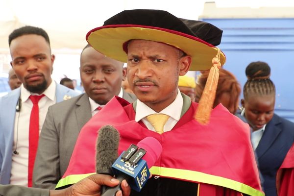 Embakasi East MP Babu Owino speaking at the sidelines of Milestone Institute graduation ceremony in Thika town