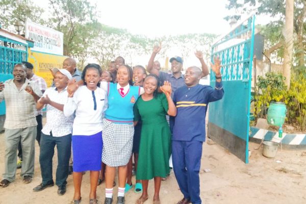Eunice Ndinda Sila a pupil with 70 points during KJSEA results celebrations.Photo Lydia Ngoolo 1