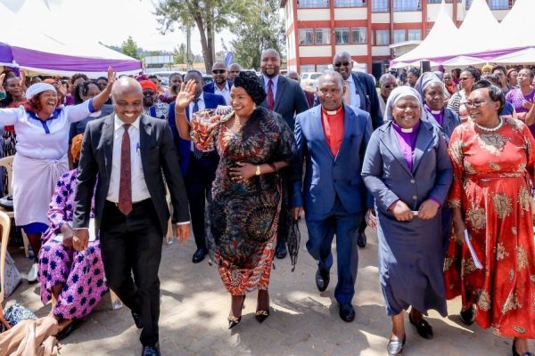 Governor Wavinya Ndeti greets attendees during the Annual Womens Prayer Day at AIC Bomani as she announces recruitment of 4500 youths Photo Stephen Muthini