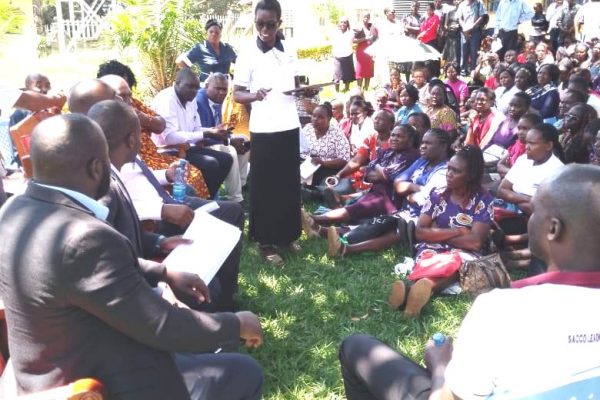 KUNOPPET Vihiga branch Executive Secretary Zipporah Mutuku addressing ECDE teachers and labour officials recently