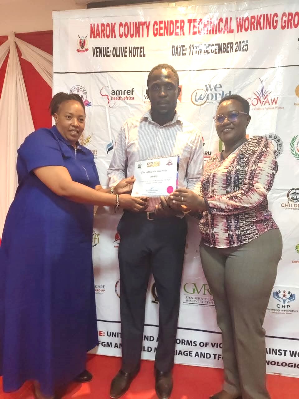 Maasai Mara University honoured for leading role in fight against FGM in Narok 2 Maasai Mara University officials receive a Certificate of Recognition