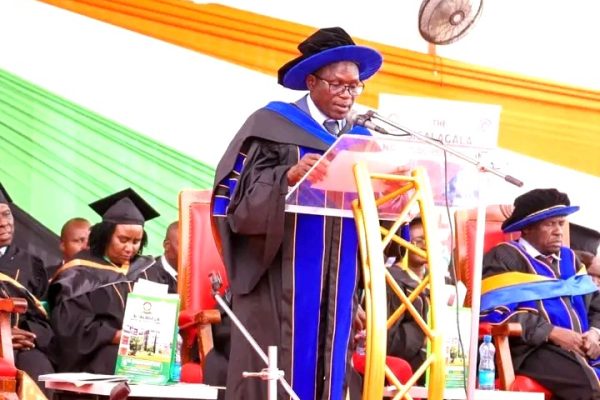 Principal Secretary for Broadcast and Telecommunications Stephen Isaboke addressing the graduands during the 6th graduation ceremony at Sigalagala National Polytechnic yesterday 1