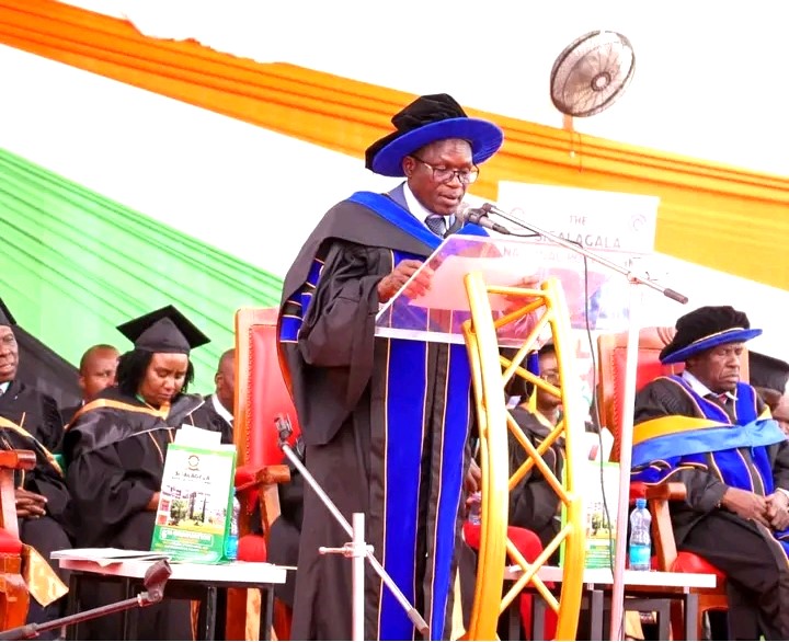 Principal Secretary for Broadcast and Telecommunications Stephen Isaboke addressing the graduands during the 6th graduation ceremony at Sigalagala National Polytechnic yesterday 1