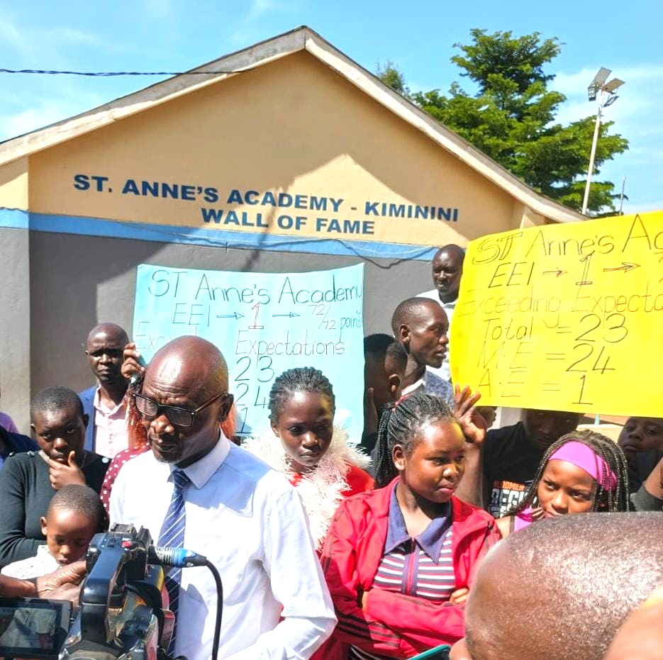 St Anne's Academy Kiminini cements glory with stellar 2025 KJSEA performance 2 Principal St Annes Academy Kiminini Mr. Robert Masinde addressing the press at St Annes Academy Kiminini during celebrations after KJSEA results released