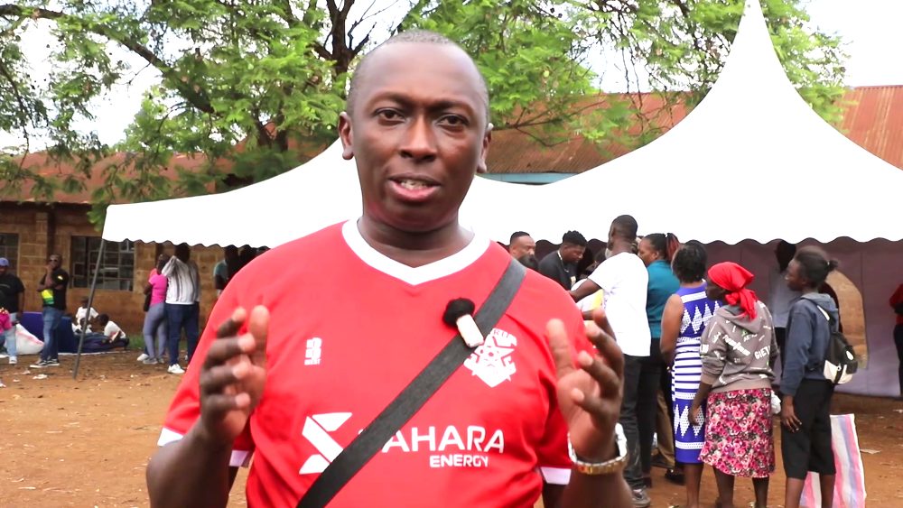 Solomon Irungu speaking after donation of foodstuff to the less fortunate in Ruiru Kiambu County